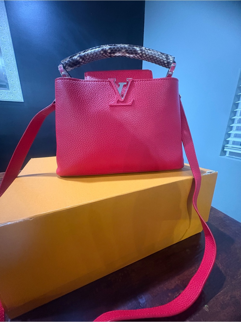 Louis Vuitton Capucines Leather Top-Handle Bag with Snakeskin handle